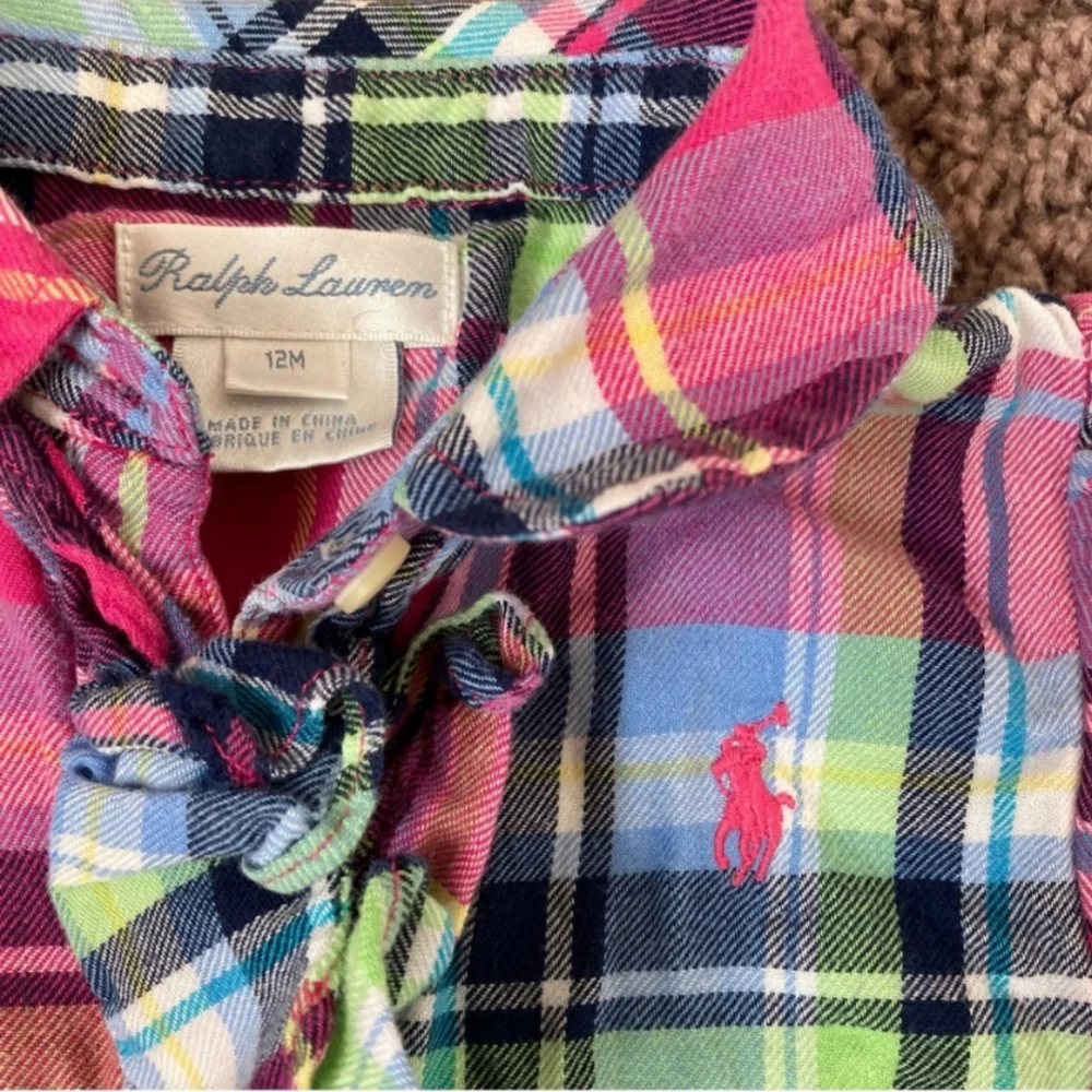 RALPH LAUREN Baby Outfit Plaid Top & Matching Leggings Size 12 Months Pink Blue - Picture 2 of 9